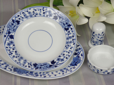 56头釉下手绘青花中餐具《花满园》 景德镇金品陶陶瓷的艺术与实用融合